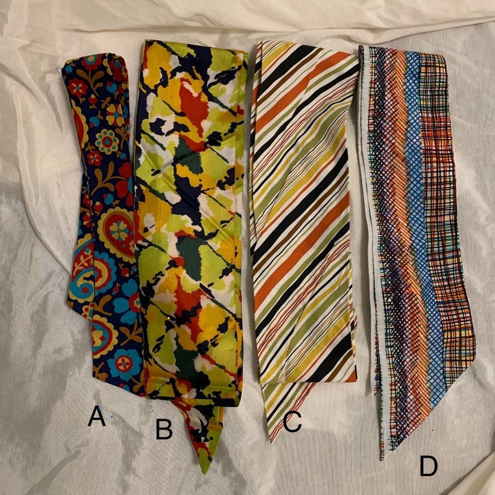 Vintage 60s or 70s Mid Century Modern assorted thin scarves, tie belts, sashes,
